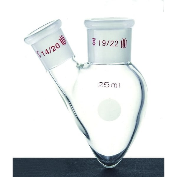 Synthware FLASK, TWO NECK, PEAR SHAPED, CENTER:14/20, SIDE:14/20, 200mL F341200 - main